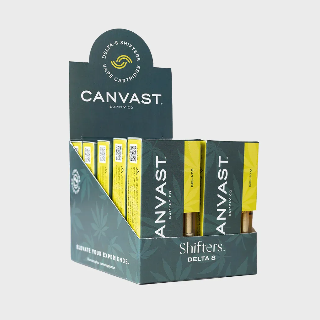 Countertop display box for vape cartridges with multiple organized slots, perfect for retail product showcasing and impulse purchases.