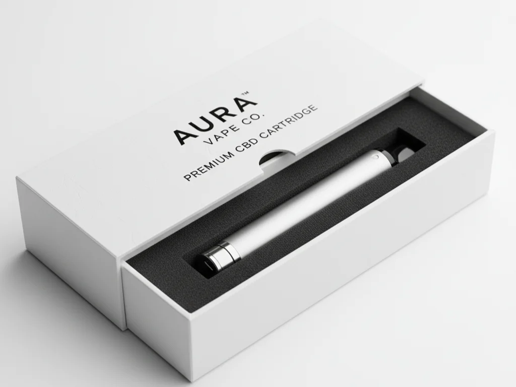 Open tuck-end box for vape cartridges, showcasing the secure lid and sturdy construction.