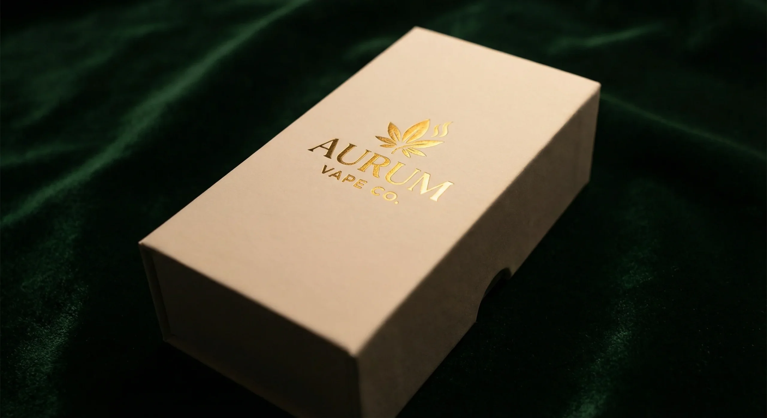Luxury vape packaging NY with soft-touch lamination and gold foil stamping.